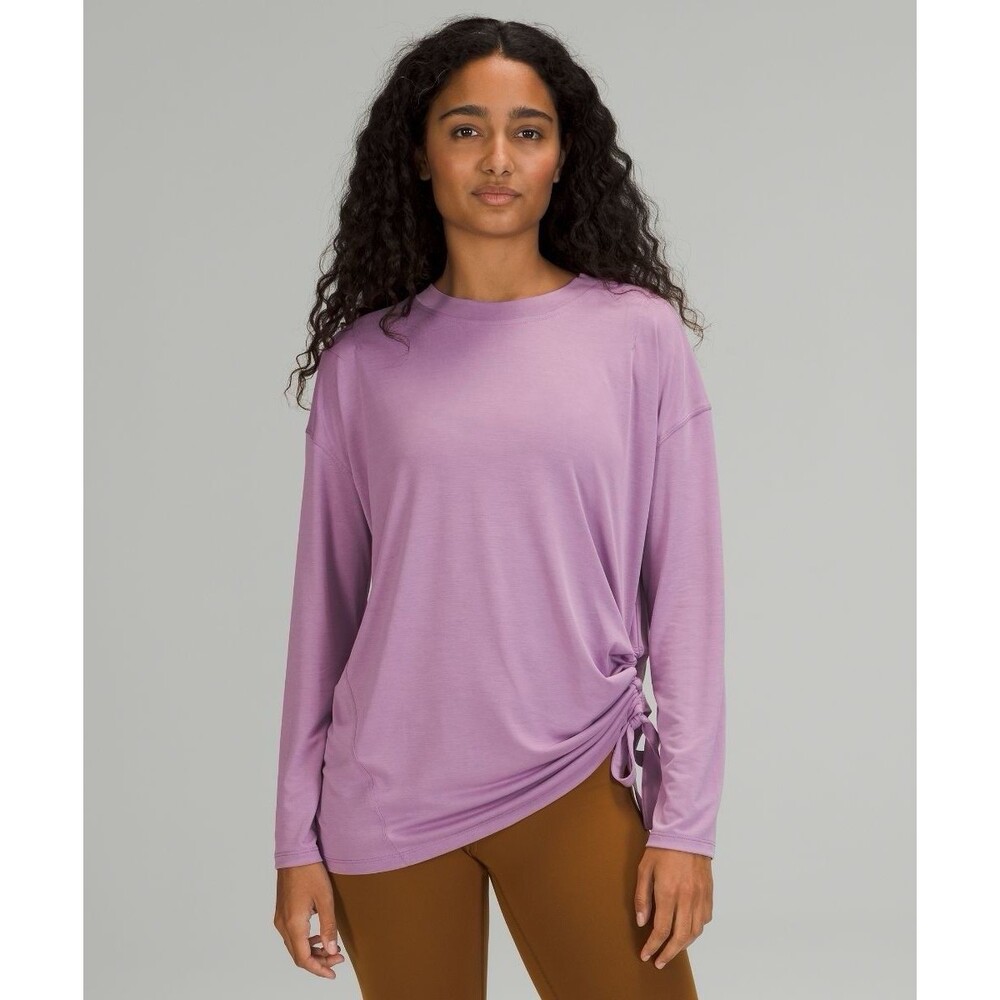 Lululemon Womens Long Sleeve Side Cinch Crewneck Blouse Activewear Top Purple